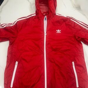 Adidas Bold Red Windbreaker with White Accents